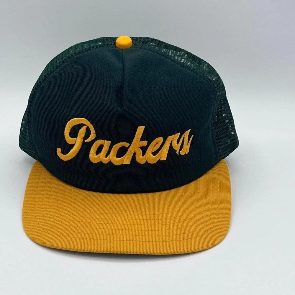 Vintage 1980s‎ Green Bay Packers Mesh Trucker Hat Snapback Cap New Era NFL USA